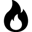 Black flame icon on a white background