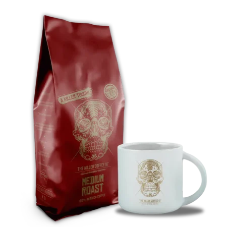 medium roast killer coffee white coffee mug ceramic bundle