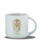 killer coffee mug gold white ceramic
